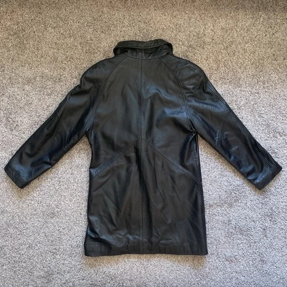 Faux Leather Blazer Jacket Women's XS Black Shoulder Pads Buttons - Picture 6 of 12